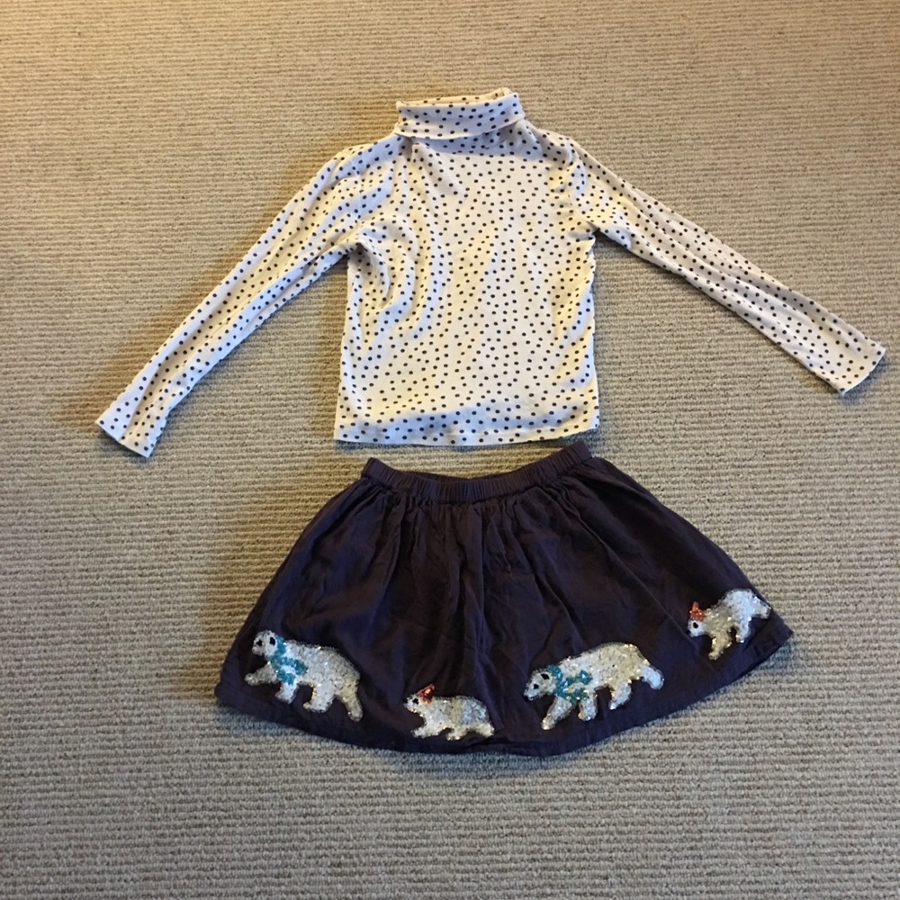 Mini Boden 7/8 polar bear sequin skirt/top